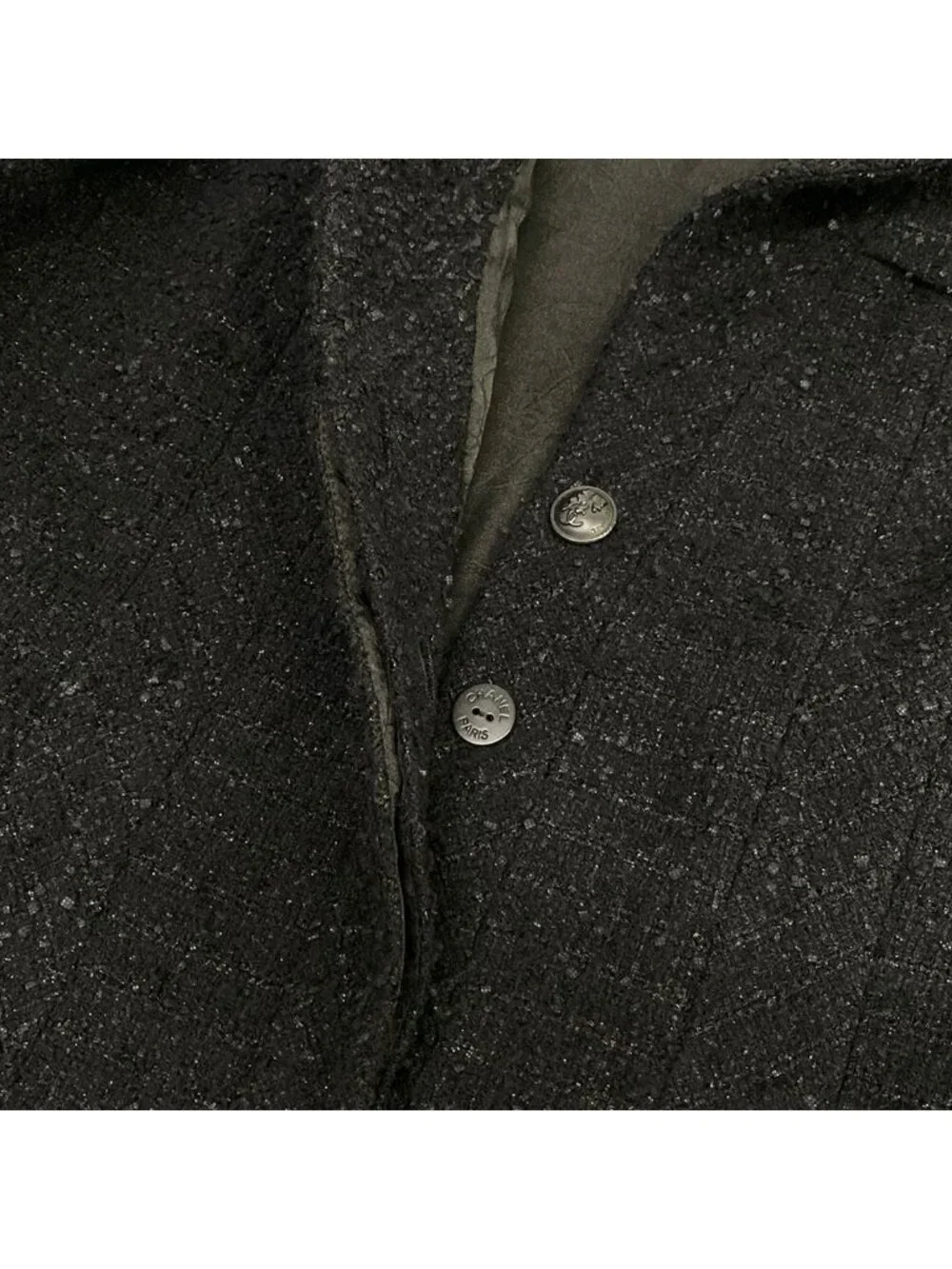 Chanel Jacket M Black CC Logo Button Tweed Long Sleeve Wool
